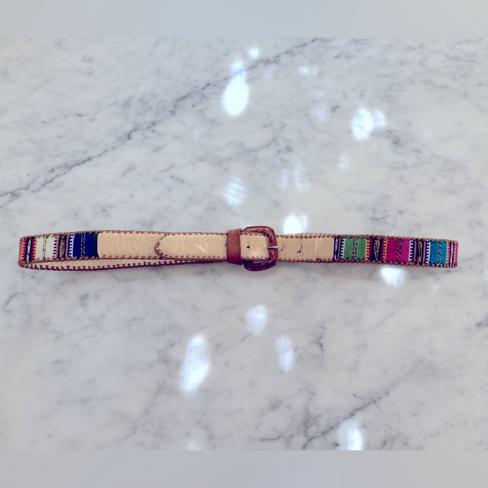 Leather and colourful fabric belt size 36” handmade in Mexico